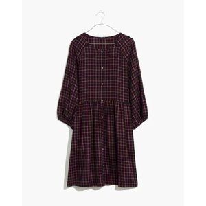 Madewell Plaid Flannel Raglan Button-Front Shirtdress Hol Tattersall Azalea